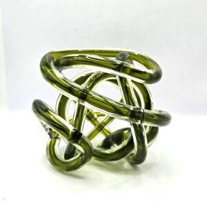 Murano Glass Art Spiral Twisted Love Knot Infinity Orb, Clear & Green 5.5 In